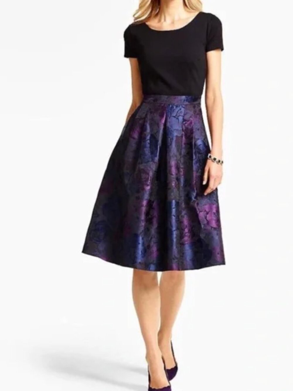 Talbots Ponte-Blocked Floral Rose Jacquard Dress